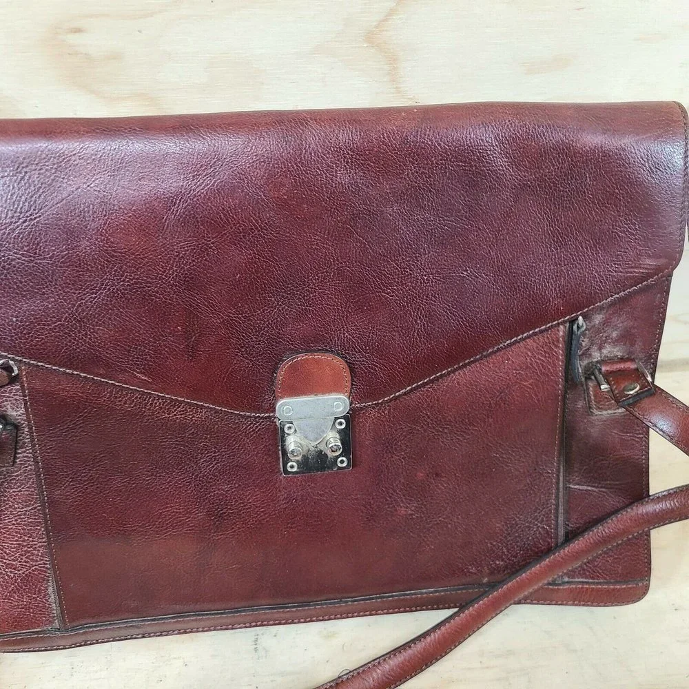 Wilsons Pelle Studio Genuine Leather Briefcase Reddish Brown Nwt Vintage Hipster